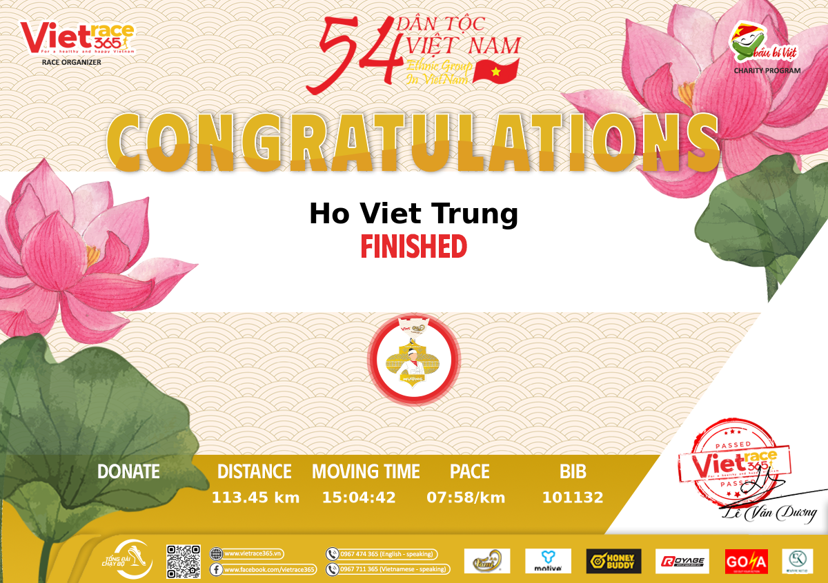 Chúc Mừng Ho Trung đã Hoàn Thành Cự Ly 54km 54 Dân Tộc Việt Nam Dân Tộc Mường Vietrace365 1206