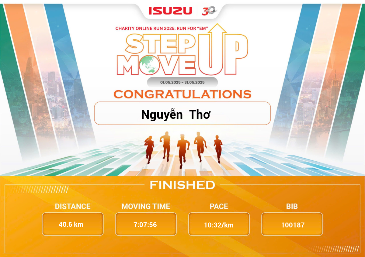 Chúc mừng Nguyễn Thơ đã hoàn thành cự ly 30km - STEP UP – MOVE UP ...